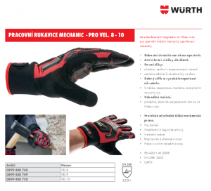 Würth ochranné rukavice PRO (profesionál) pro mechaniky, velikost 9, s integrovaným magnetem v zadní části ruky